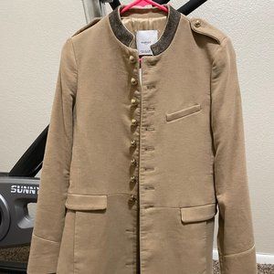 MANGO tan and gold military style coat ("Abrigo Milly"), US size small